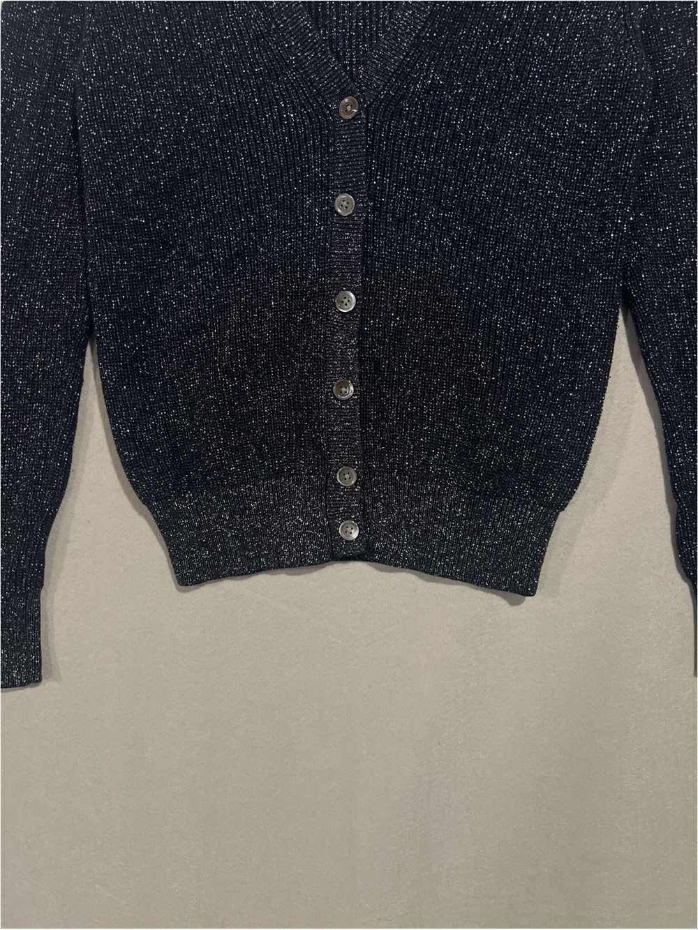 J.Crew Sparkly Metallic Ribbed Cardigan Women’s Small Navy Blue Silver C3877 - Picture 6 of 11